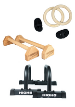 Cargar imagen en el visor de la galería, Pack Premium | Paralelas de Metal + Paralelas de Madera + Anillas de Calistenia